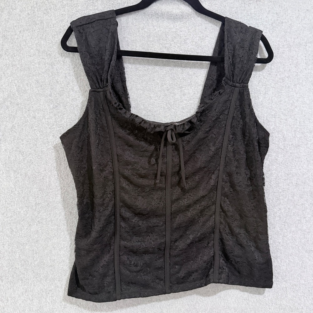 Coquette Black Lace Corset Tank Top Square Neck 2X Romantic gothcore renaissance